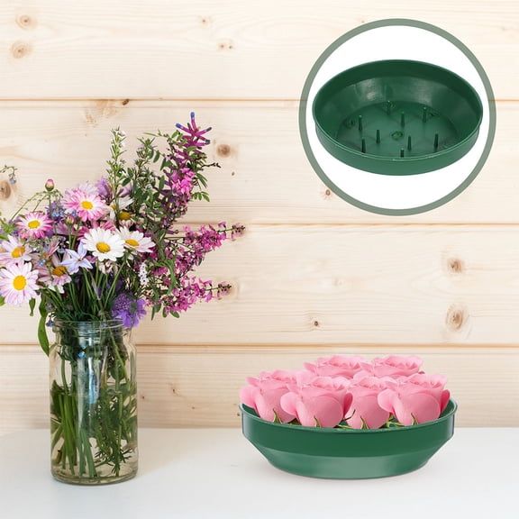OUNONA 2 Pcs Flowers Round Needle Plate Decoration 14.50X14.50X4.00CM Green