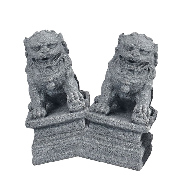 OUNONA Set of 2 Chinese Style Fu Dog Statues Grey Lion Ornaments 9x6.4cm Decorative Figurines