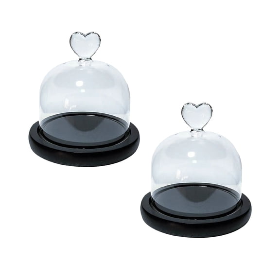 OUNONA 2-Piece Glass Cover Ornaments Set for Wedding, Floral Office Decor, Elegant Black Design