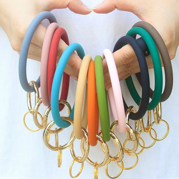 OUNONA Orange Silicone Wristlet Keychain, Fashionable Big Circle Bracelet, 2Pcs