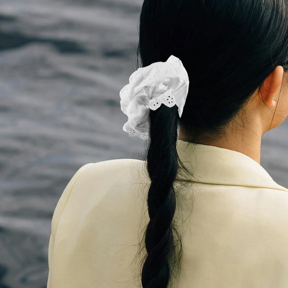 OUNONA 2Pcs Lace Oversized Scrunchies Hair Ties for Thick Hair Assorted Color Elastic