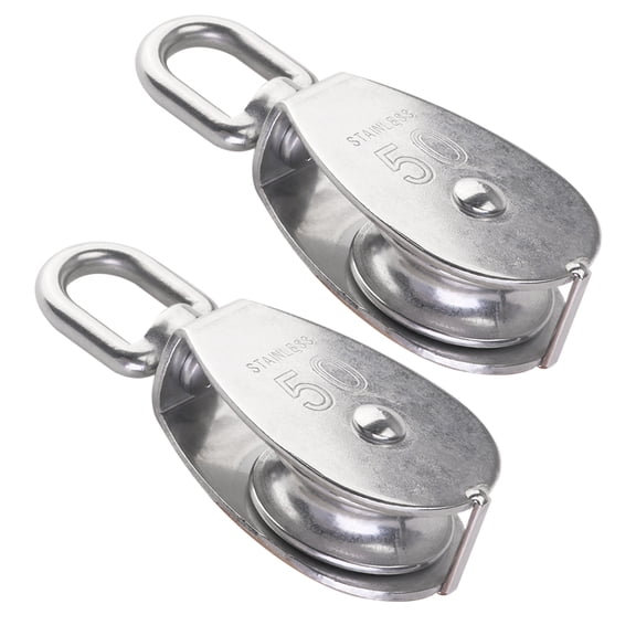 OUNONA  2 Pcs Lifting Rope Pulley Clothesline Steel Camshaft Silver