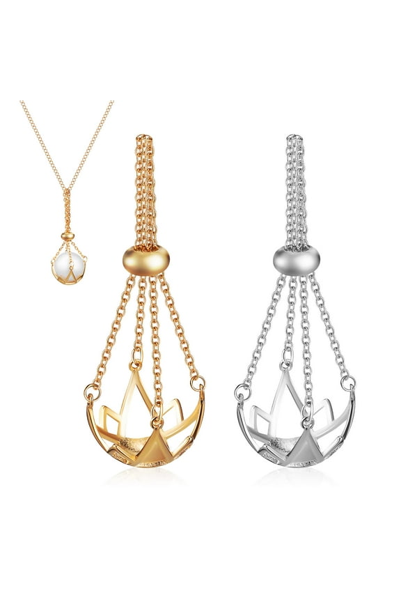 2 Pcs Marble Cage Necklace Net Crystal Stone Holder