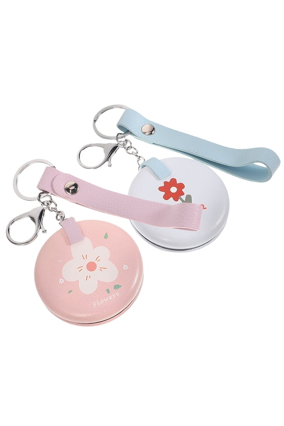 2 Pcs Mini Mirror Pendant Keychain Compact Folding Ring Miss