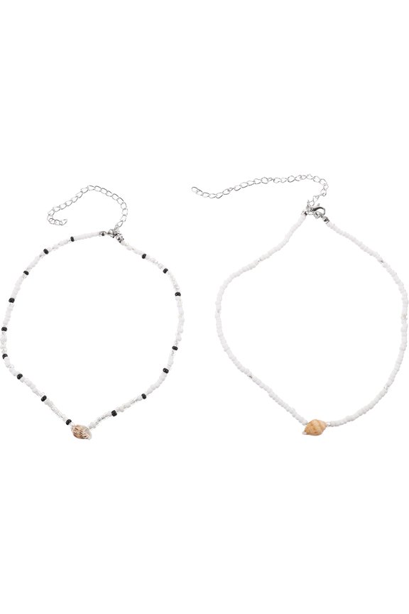 2 Pcs Mixed Color Rice Beads Double Layer Conch Necklace Women's