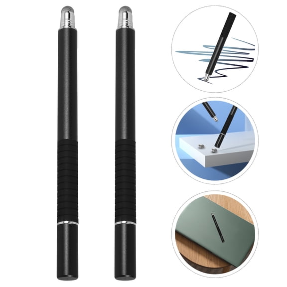 OUNONA 2 Pcs Multifunctional 2 in 1 Capacitive Stylus Touch Pen Universal Accurate Touch Screen Stylus Pens With Fine Fiber Tips for Touch Screen Smartphones and Tablets (Black)