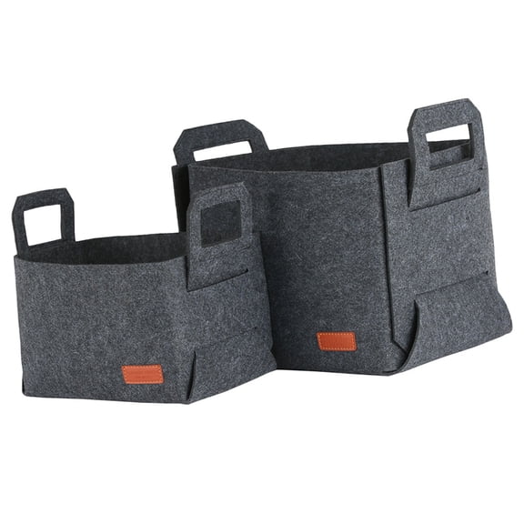 OUNONA 2-Pack Grey Felt Storage Baskets Large Capacity Foldable Organizer Bins for Home and Office Storage