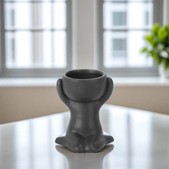 FOLOYORI Set of 2 Black Ceramic Flower Pots for Plants, Decorative for Indoor and Outdoor Use