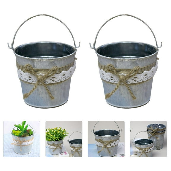 OUNONA  2 Pcs Retro Tin Flower Bucket Color Galvanize Vintage Decor Plants Home