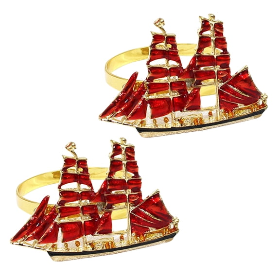 OUNONA 2 Pcs Sailboat Napkin Ocean Beach Theme Red Holder Set for Table Decor Wedding Party