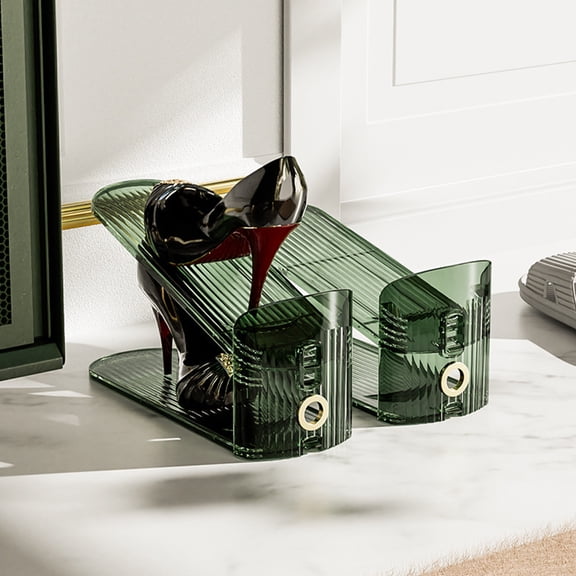 OUNONA  2 Pcs Shoe Organizer Closet Double Deck Rack Shoes Small Green