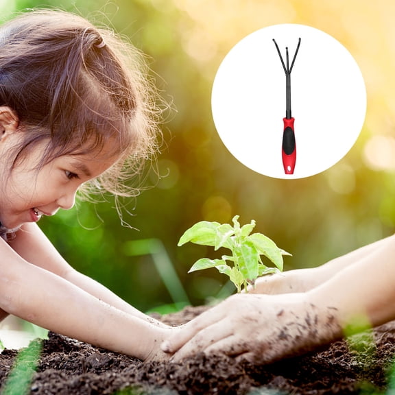 OUNONA 2 Pcs Soil Garden Shovel Gardening Tools Hoe Three Teeth Rake Child 7.5X37CM