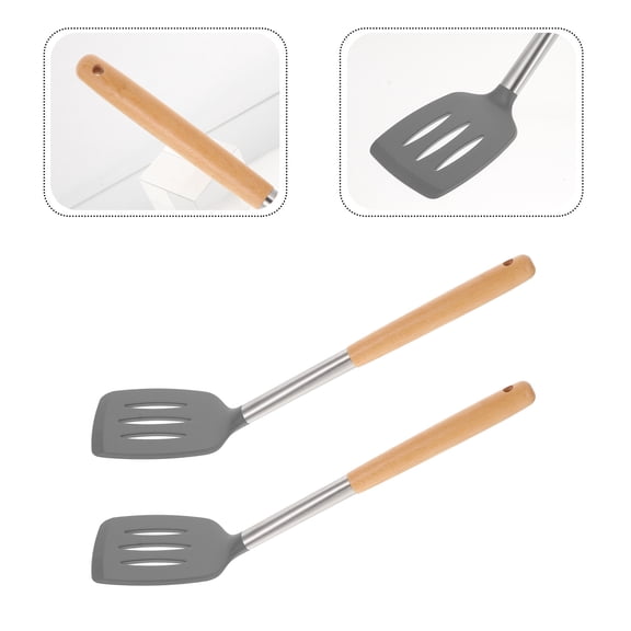 BALAHAPY Spatula Kitchen Grey Silicone Wood 2Pcs 14X3.3In