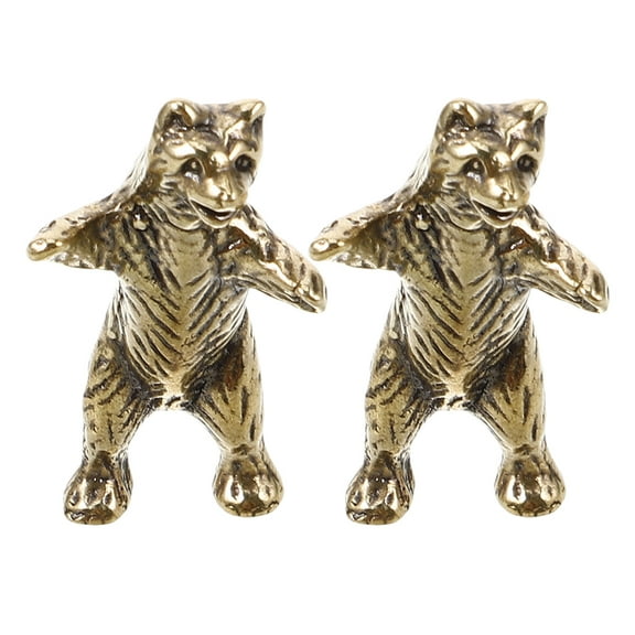 OUNONA 2 Pcs Vintage Animal Sculpture Bear Ornament 4.20X2.30X2.00CM Golden