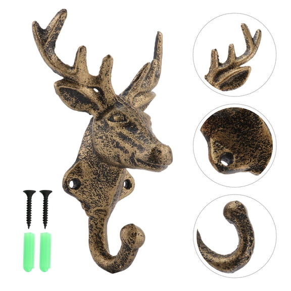 OUNONA 2 Pcs Wall Mounted Cow Skull Deer Head Wrought Iron Hook Rustic Decor