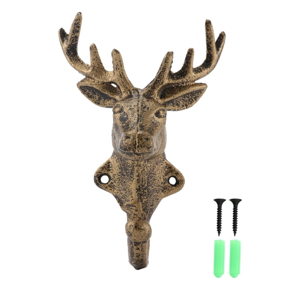 OUNONA 2 Pcs Wall Mounted Cow Skull Deer Head Wrought Iron Hook Rustic Decor
