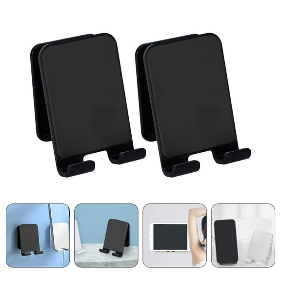 OUNONA  2 Pcs Wall-mounted Phone Holder Self-adhesive Stand Cell Black
