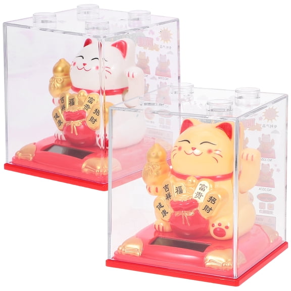 OUNONA 2 Pcs Waving Cat Moving Arm Chinese Luck Plush Figurine Light
