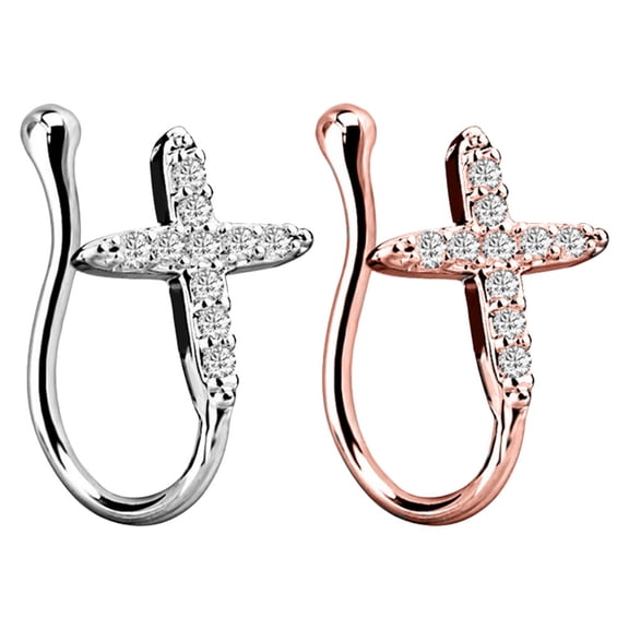 OUNONA 2Pack Fashion Assorted Color Silver Rose Gold Nose Rings for Women