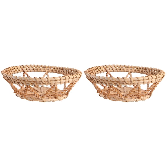 NUOLUX Khaki Decorative Woven Rattan Basket for Kitchen and Home 2Pcs