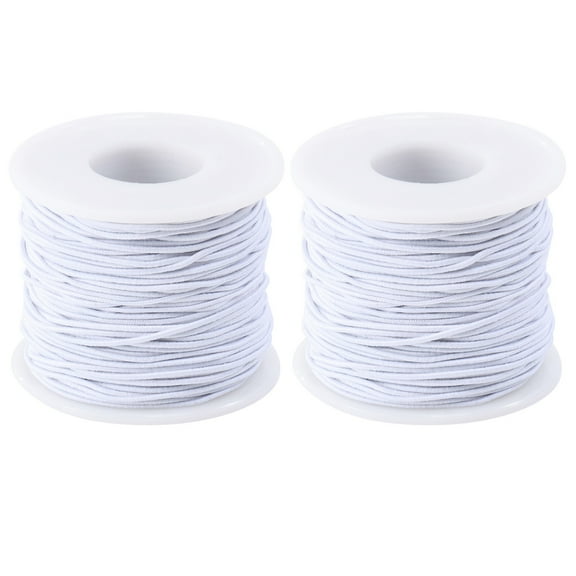 OUNONA 2 Rolls 50M Elastic Cord for Bracelet Making, Stretchy Beading Band, Handmade Jewelry String, 1MM Core-Covered, White