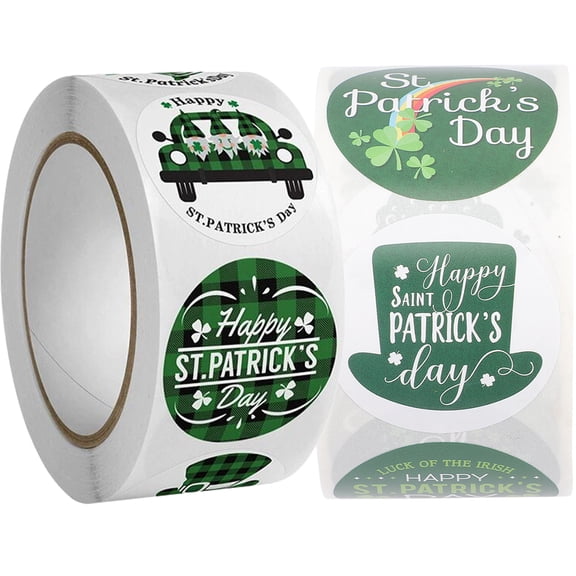 OUNONA  2 Rolls St. Patrick Stickers Sealing Envelope Labels Nail Green