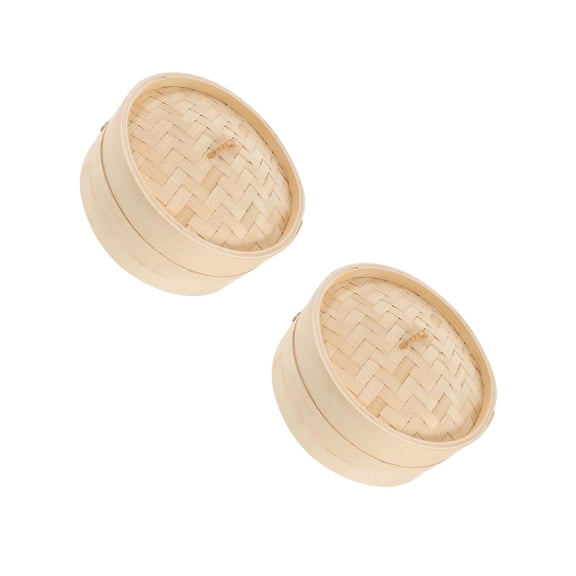 OUNONA 2 Sets Bamboo Kitchen Steamer for Dumplings Vegetables Fish Steamer Basket with Lid Multipurpose Steam Pot Wooden Steam Basket with Lid for Cooking