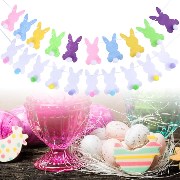 OUNONA 2 Sets Colorful Bunting Banner Decoration Felt Rabbit Shape For Outdoor Decoration