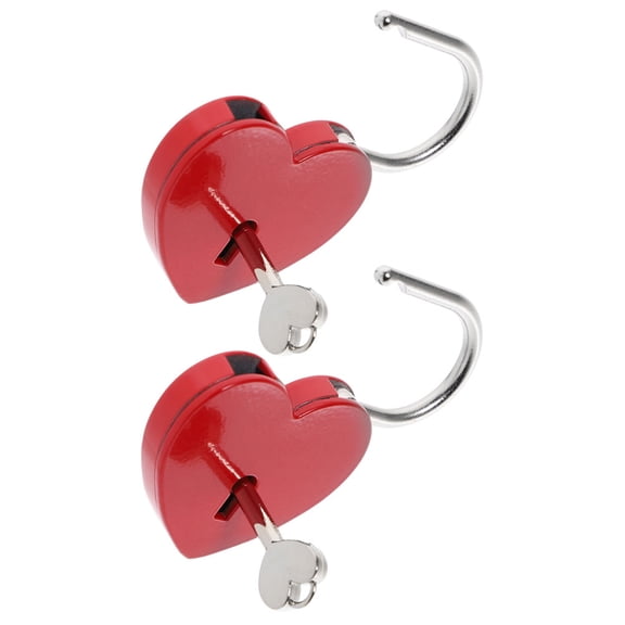 OUNONA 2 Sets U Lock Heart Lock Padlock with Key Office 5.80X4.40X0.70CM Red