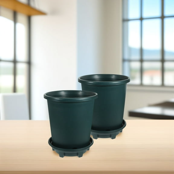 OUNONA 2 Sets of Plastic Planting Pot Retro Plants Nursing Pot with Water Tray Outdoor Indoor Plants Pot Vintage Flowerpot