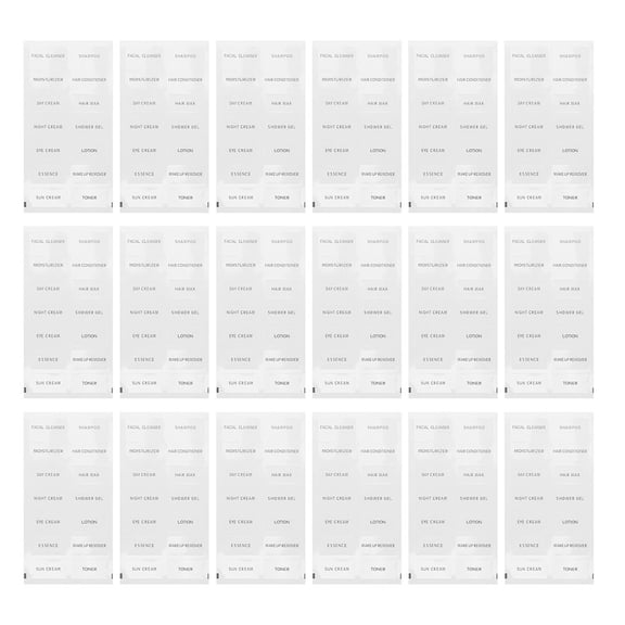 OUNONA 20-Pack Refillable Bottle Labels for Skin Care, Shampoo, Body Wash, Makeup Dispenser Stickers, Product Label Sheets