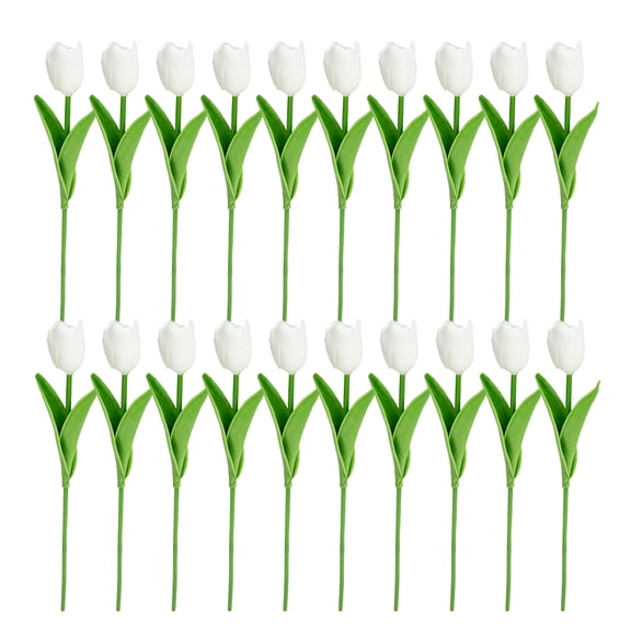 OUNONA 20 Pcs Flower Simulated Tulip Bouquet Bride 33.00X6.00X3.50CM White