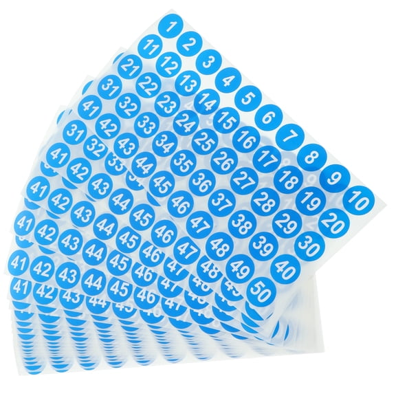 OUNONA  20 Sheets Number Labels Colored Stickers Small Line Office Blue
