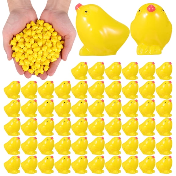 FOLOYORI 200Pcs Tiny Yellow Resin Chicken Statues for Garden Desk Decoration Bulk Set