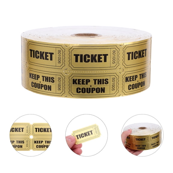 OUNONA 2000Pcs Event Raffle Tickets Roll in Plated Gold for Concerts Auctions and Celebration Decorations