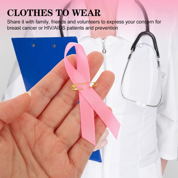 OUNONA 200Pcs Pink Cancer Awareness Ribbon Pins Support Expression for Family and Friends Accessories