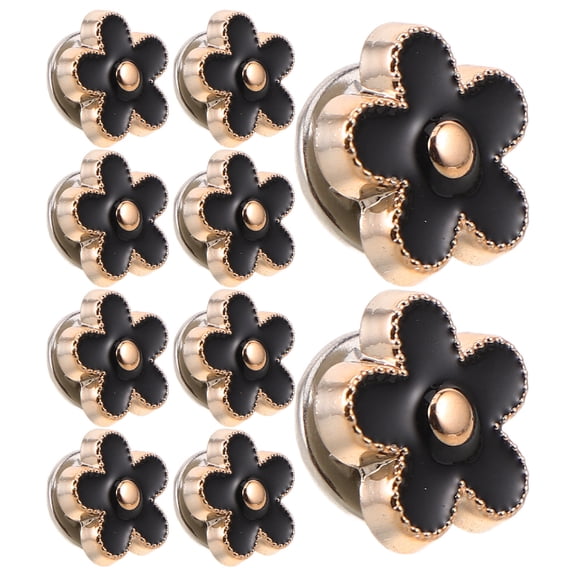 OUNONA 20Pcs Black Metal Snap Button Fastener with Flower Design for Jackets Shirts Blouses