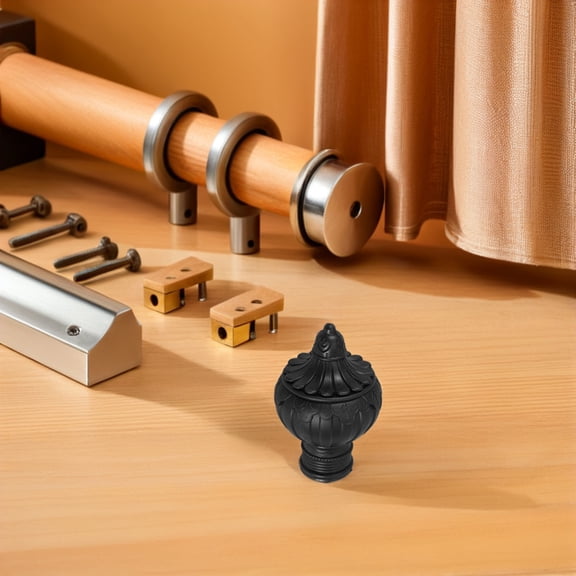 OUNONA 20Pcs Easy Install Black Curtain Rod End Caps Decorative Finials for Window Drapery Rods