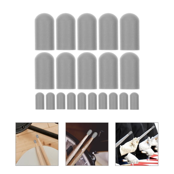 OUNONA 20Pcs Grey Silicone Drumstick Mute Tips Caps for Drum Instrument Practice