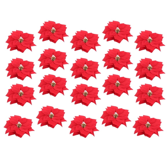 OUNONA 20Pcs Reusable Christmas Fake Flower Red Cloth Ornament for DIY Craft Projects