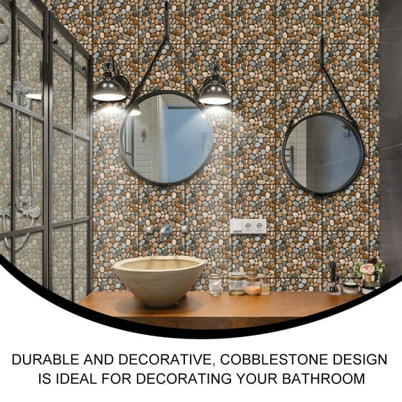 OUNONA 20Pcs Retro Simulation Cobblestone Floor Tile Paste Brown Waterproof Wall Sticker