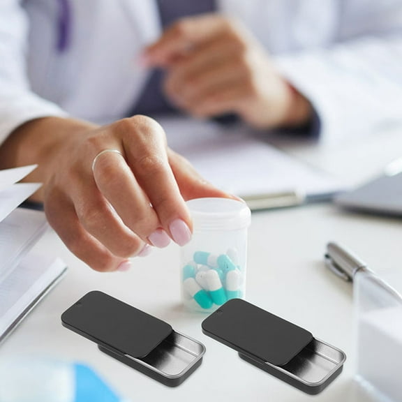 OUNONA Compact Black Tinplate Sliding Lid Storage Box for Home Use 20Pcs