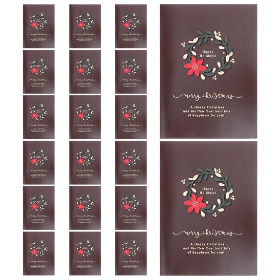 OUNONA 20Sets Printed Christmas Cards with Envelopes Blank Inside Festive Holiday Greeting Cards