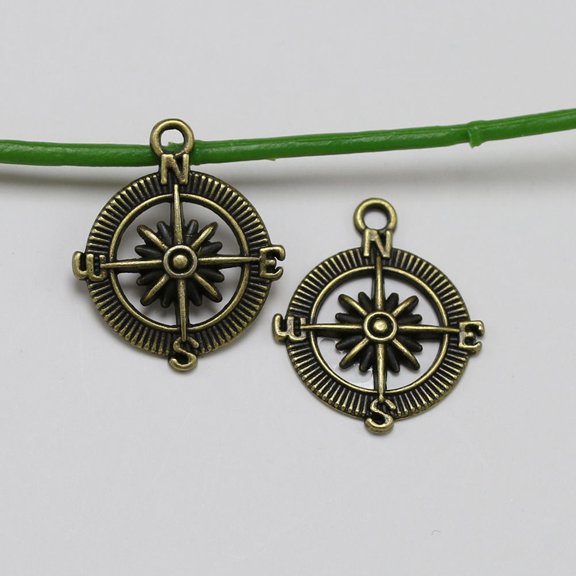 OUNONA 20Pcs Alloy Compass Pendant Charm Coffee Color for Jewelry Making Necklace Keychain