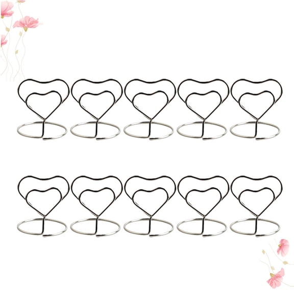 OUNONA 20pcs Heart Shaped Place Cards Holders Metal Silver Name Clip for Event Decor