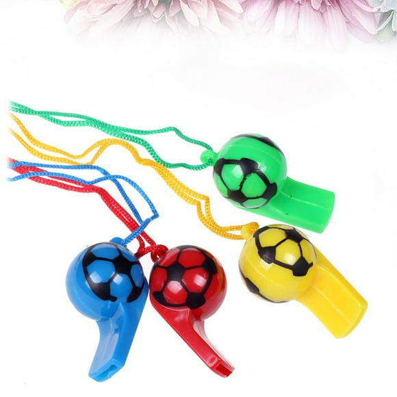 OUNONA 20pcs Plastic Football Whistles Colorful Cheerleading Referee Whistle with Rope Kids Toy for Sports Outdoor Activity (Random Color)