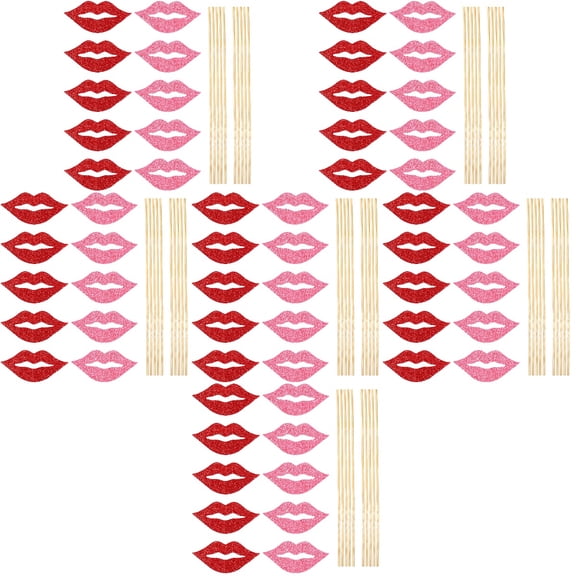 OUNONA 240 pcs Funny Party Photo Props Red Lips Prop Party Paper Handheld Selfie Props