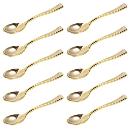 OUNONA 24Pcs Mini Spoons Plastic Cake Spoons Disposable Dessert Spoons Ice-cream Spoons for Home Shop Party Golden