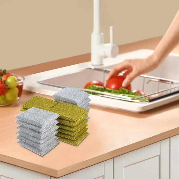 OUNONA 24Pcs Plated Silver Reusable Kitchen Sponge for Dishwashing with Tough Mess Removal