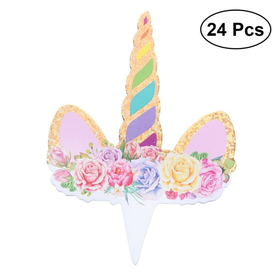OUNONA 24pcs Unicorn Cake Toppers Cupcake Decoration Cake Picks for Kids Baby Shower Birthday Party